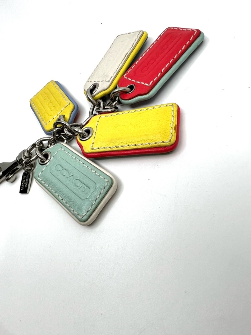 COACH Bright Leather Lozenge Multi 5-Hangtag Bag Charm Dog Leash Clip - Picture 10 of 12